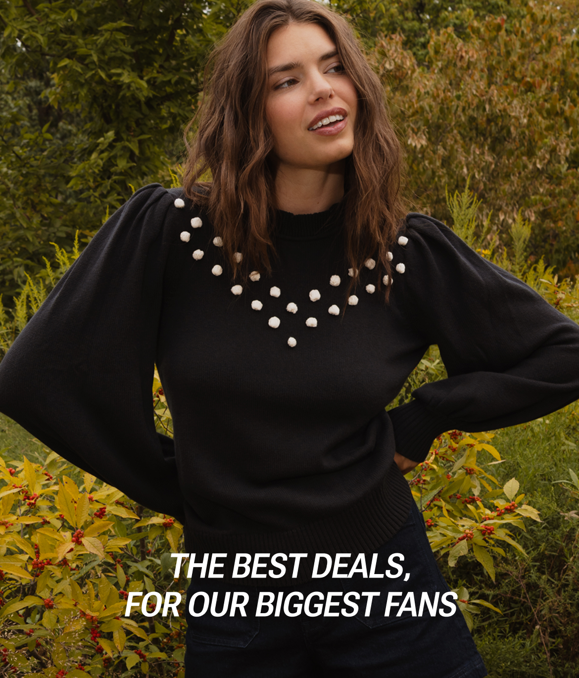 Sweaters Text: Model in Cashmere Sweater, The Year-Round Balloon Sleeve Pompom Sweater - Glacier (blue)